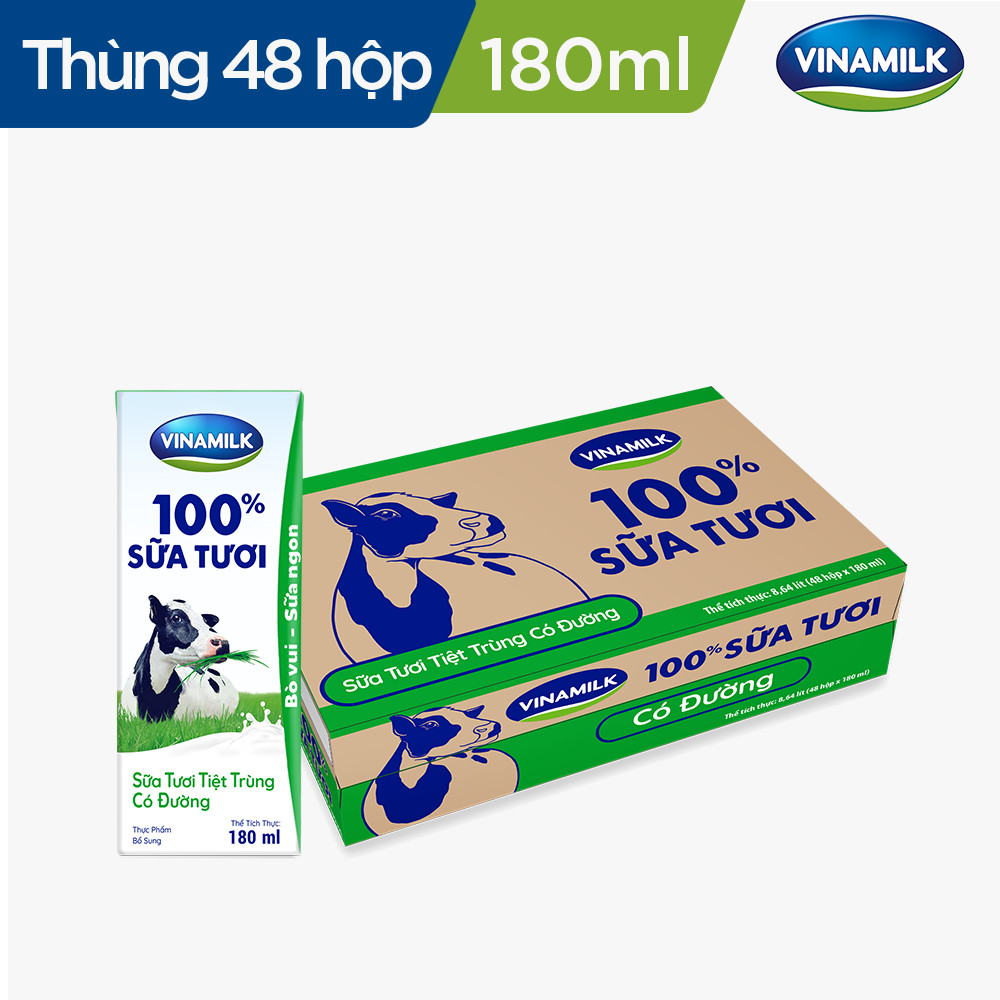 THÙNG SỮA VINAMILK HỘP 180ML VỊ DỪA ÍT ĐƯỜNG TỪ SỮA BÒ NGUYÊN CHẤT 100%