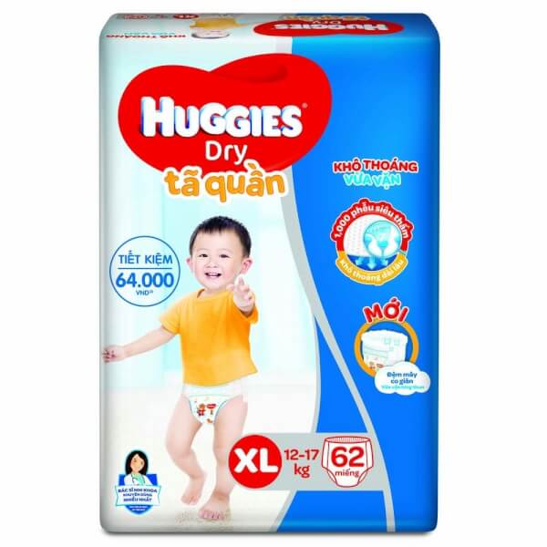 Tã quần Huggies Dry size XL 62 miếng (12-17kg)
