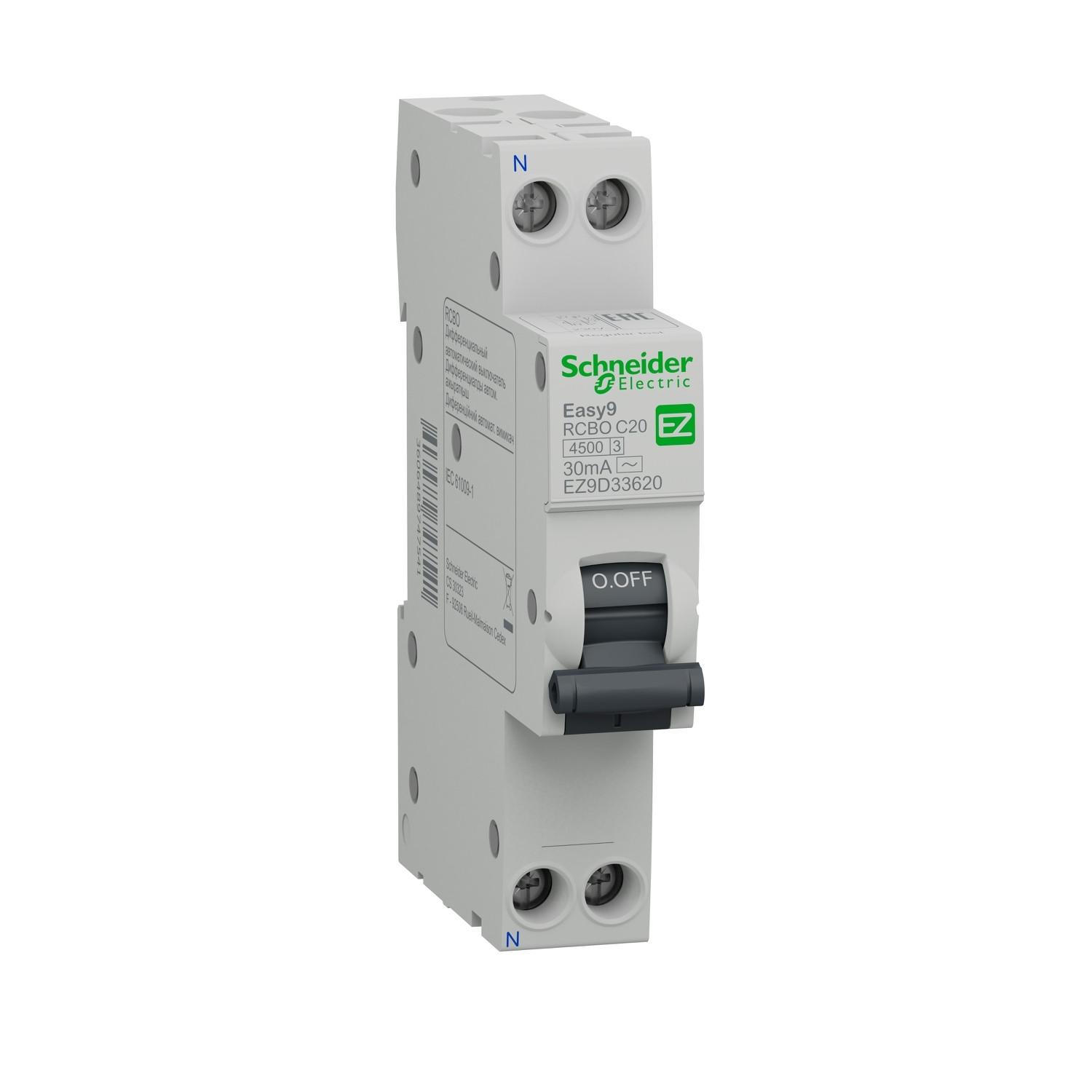 RCBO Slim Easy9 Schneider 1P+N 4.5KA - 30mA