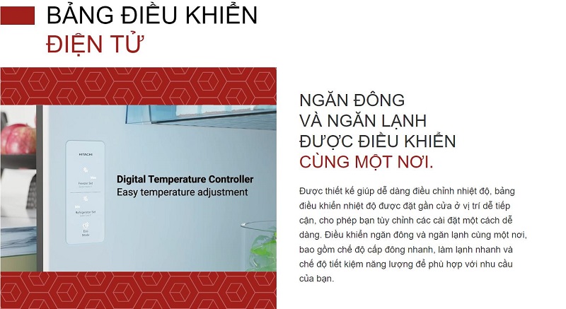 Bảng điều khiền-Tủ lạnh Hitachi 2 cánh ngăn đông trên Inverter 374 lít HRTN6408SGBKVN - Mới 2025 New