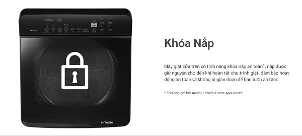 CHức năng khóa nắp - Máy giặt lồng đứng Hitachi Inverter 13.5 kg LTL H3MVJWT, model mới nhất giá tốt