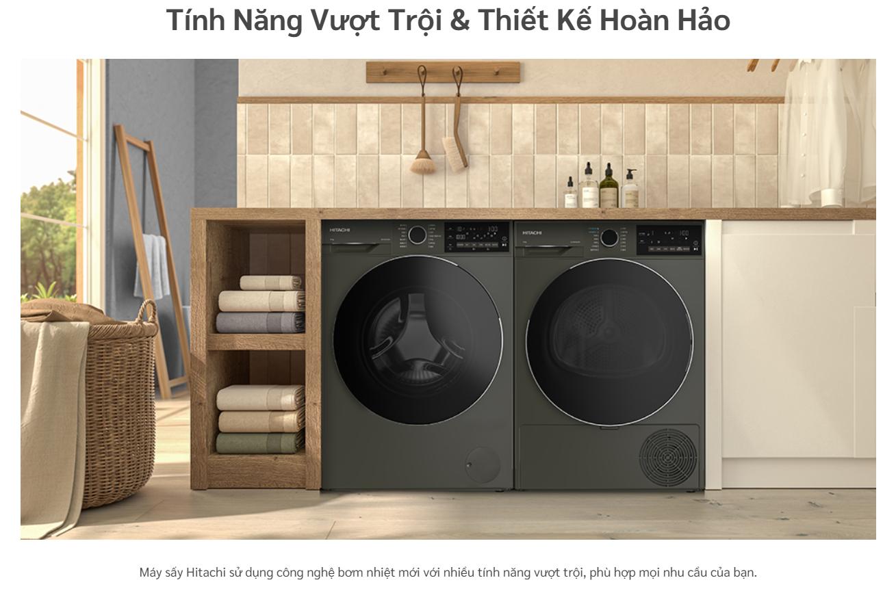 [2024] Máy sấy bơm nhiệt Hitachi 10 kg TD-100XFVEM chính hãng giá tốt