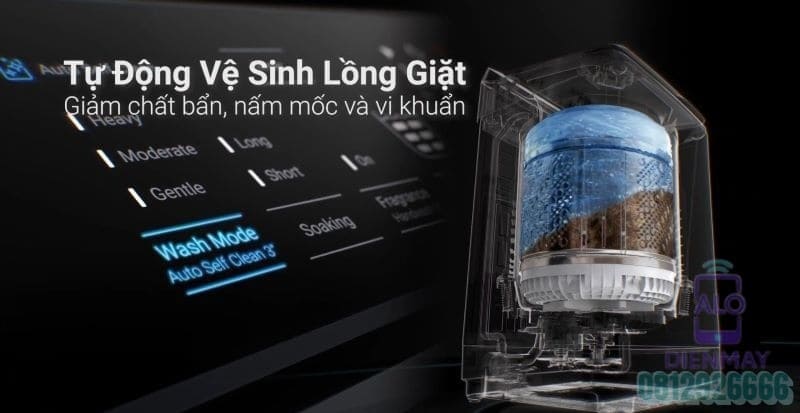 Tự động vệ sinh lồng giặt của máy giặt hitachi 15kg LTL 15MVW0T GG