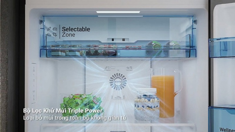 Tủ Lạnh Hitachi 2 Cánh Ngăn Đông Trên 374 lít HRTN6408SAGBKVN màu kính đen, đá tự động giá tốt - Khử mùi hiệu quả với bộ lọc 3 lớp Triple Power