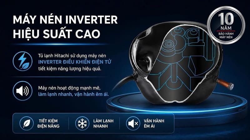 [NEW] Tủ lạnh Hitachi 4 cánh 466 lít&nbsp;HR4N7522DSGBVN, ngăn đá dưới, màu kính đen, giá tốt