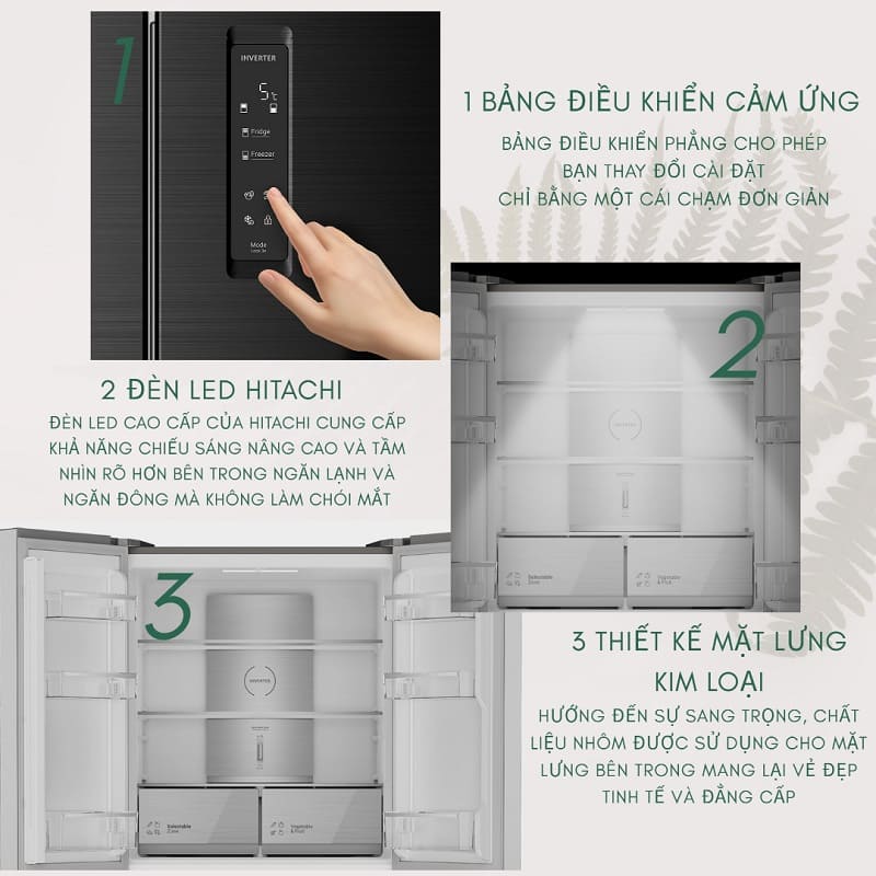 [NEW] Tủ lạnh Hitachi 4 cánh 466 lít&nbsp;HR4N7522DSGBVN, ngăn đá dưới, màu kính đen, giá tốt
