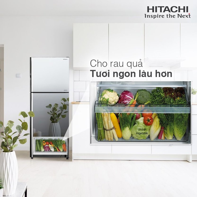 tủ lạnh 2 cánh inverter hitachi mặt gương có ngăn đông mềm chính hãng giá tốt R-FVX510 406 lítPGV9 MIR