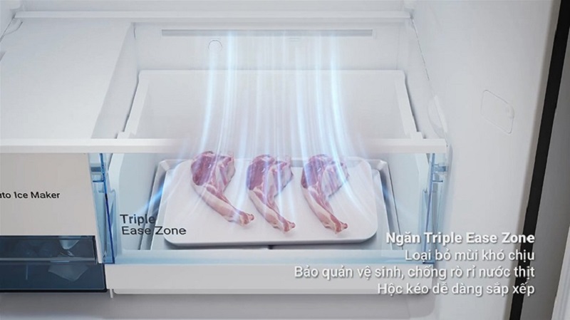 Tủ Lạnh Hitachi 2 Cánh Ngăn Đông Trên 374 lít HRTN6408SAGMGVN màu xám thủy tinh, đá tự động giá tốt - Ngăn Triple Ease Zone