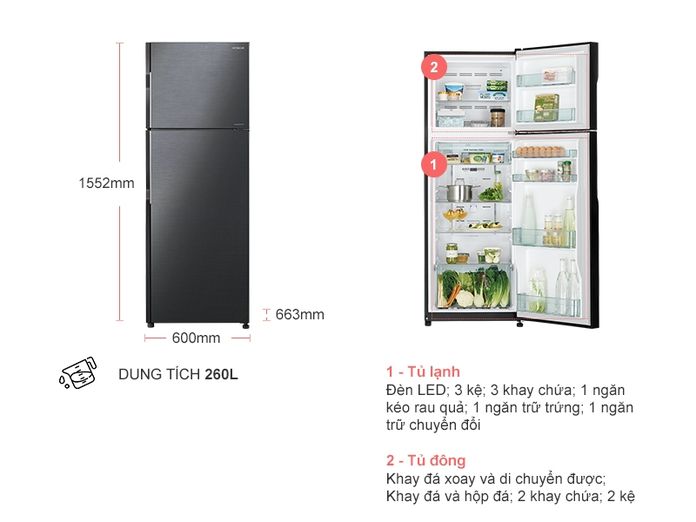 Tủ lạnh Hitachi inverter 2 cánh dưới 10 triệu