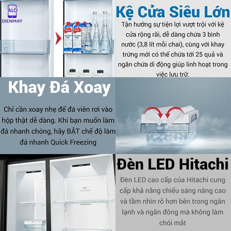 [New] Tủ lạnh Hitachi Side by Side 2 cửa 656L HRSN9713ESMGWVN màu trắng nhám, giá tốt
