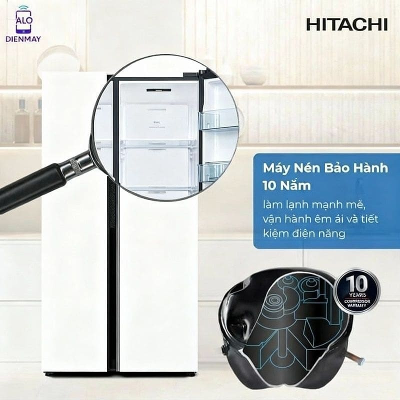[New] Tủ lạnh Hitachi Side by Side 2 cửa 656L HRSN9713ESMGWVN màu trắng nhám, giá tốt