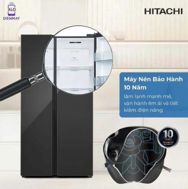 Tủ lạnh Hitachi Side by Side 2 cửa 656L HRSN9713ESUVN màu đen ánh sao - Công nghệ Inverter