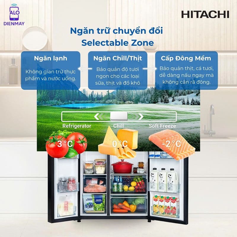 [New] Tủ lạnh Hitachi Side by Side 2 cửa 656L HRSN9713ESGBKVN màu kính đen, giá tốt