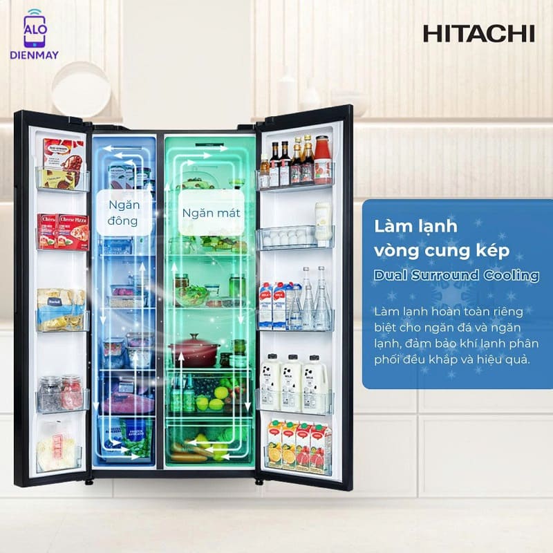 [New] Tủ lạnh Hitachi Side by Side 2 cửa 656L HRSN9713ESGBKVN màu kính đen, giá tốt