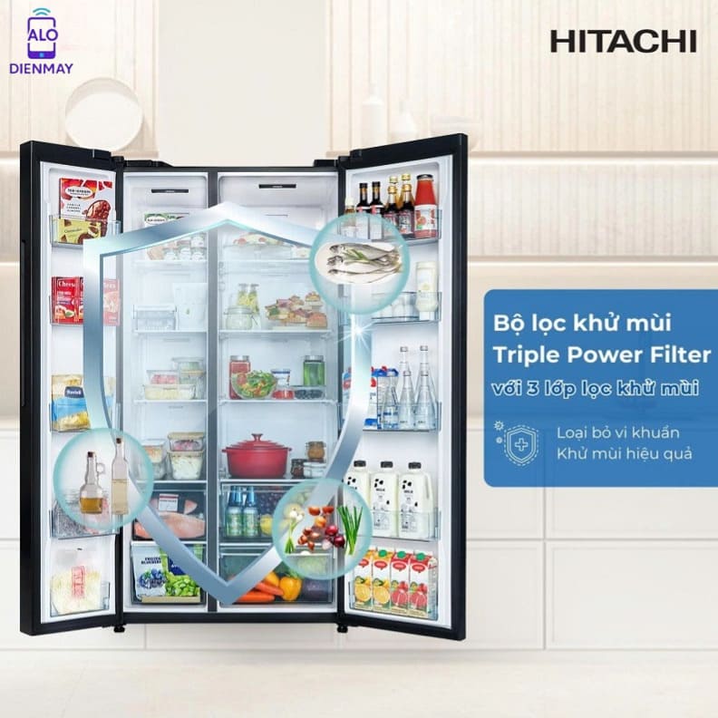 [New] Tủ lạnh Hitachi Side by Side 2 cửa 656L HRSN9713ESGBKVN màu kính đen, giá tốt
