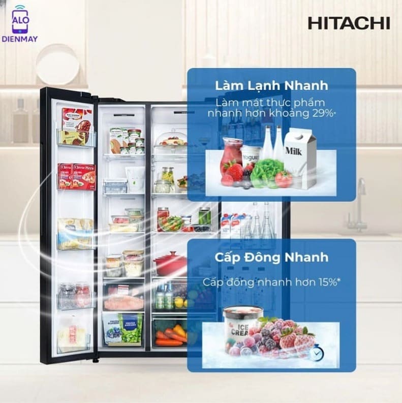 [New] Tủ lạnh Hitachi Side by Side 2 cửa 656L HRSN9713ESGBKVN màu kính đen, giá tốt