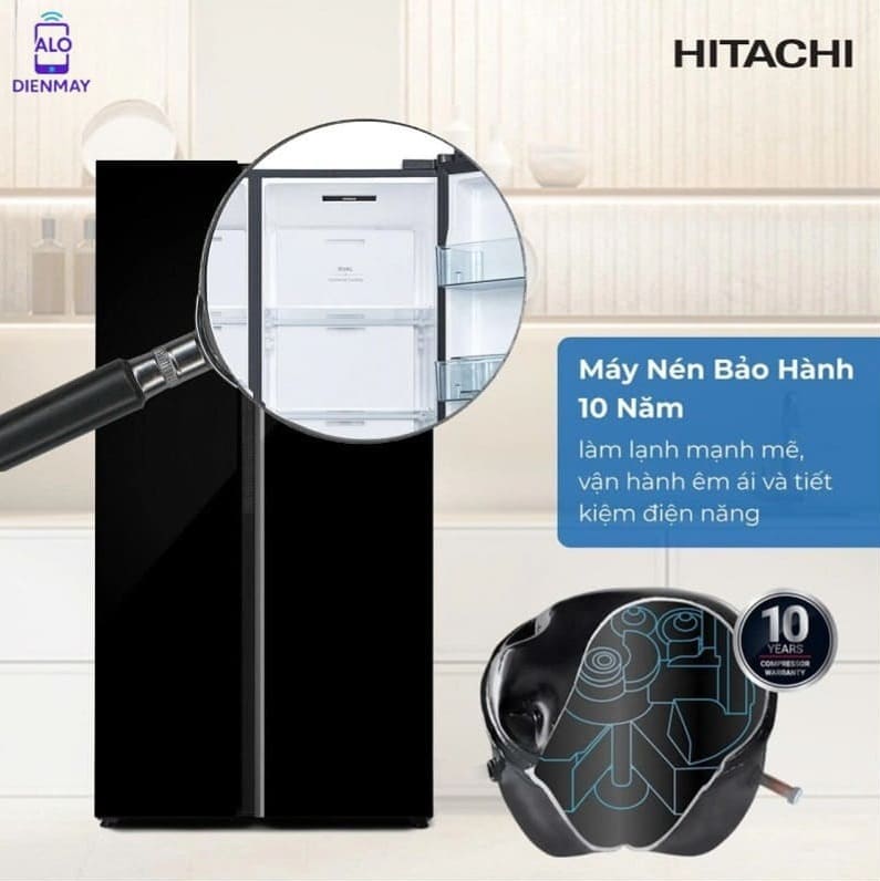 [New] Tủ lạnh Hitachi Side by Side 2 cửa 656L HRSN9713ESGBKVN màu kính đen, giá tốt