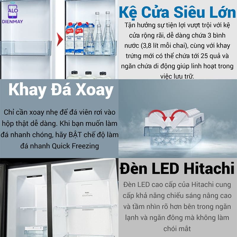 [New] Tủ lạnh Hitachi Side by Side 2 cửa 656L HRSN9713ESGBKVN màu kính đen, giá tốt