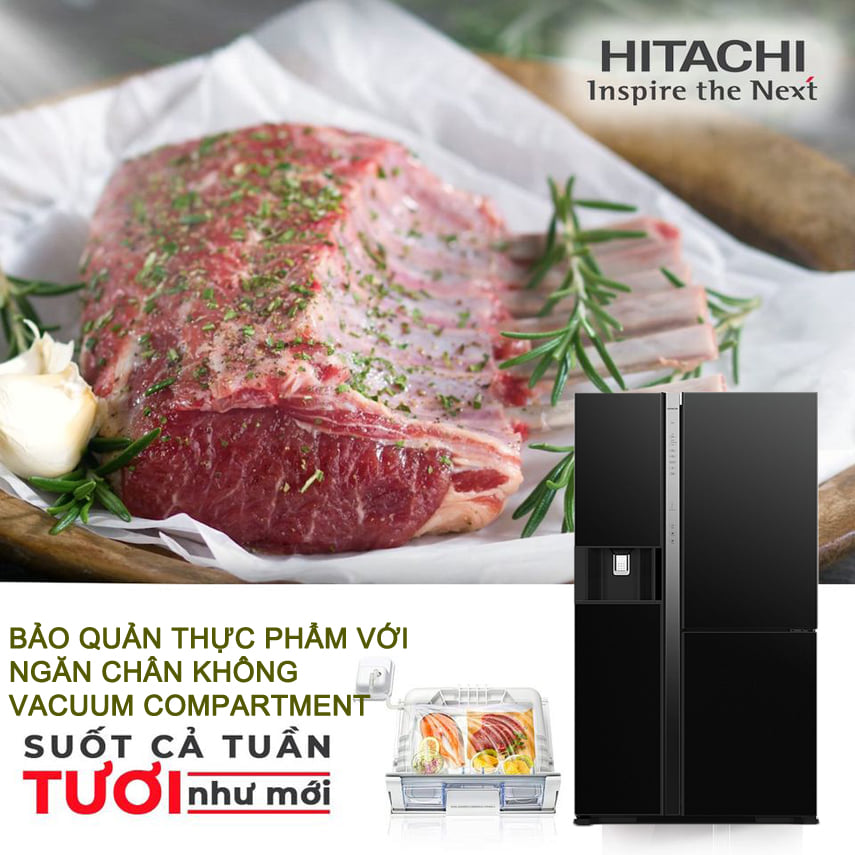 tủ lạnh 3 cánh side by side hitachi inverter chính hãng giá tốt R-MX800GVGV0 GBK 569 lít