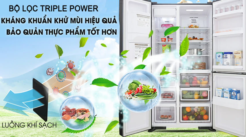 tủ lạnh 3 cánh side by side hitachi inverter chính hãng giá tốt R-MX800GVGV0 GBK 569 lít