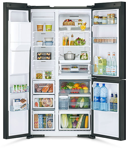 tủ lạnh siêu tiết kiệm điện side by side inverter Hitachi chính hãng cửa gương R-MY800GVGV0 Mir 569 lít