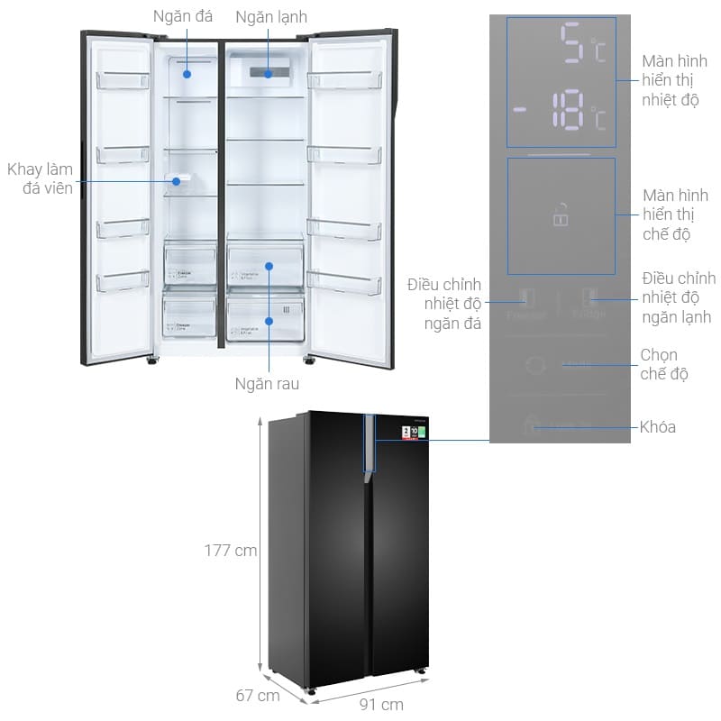 Tủ lạnh Hitachi SBS 2 cánh 532 lít HRSN9563DDXVN model mới, màu đen inox, giá tốt
