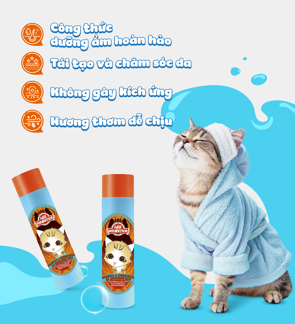 Dầu gội và xả mèo lông ngắn Lee&Webster