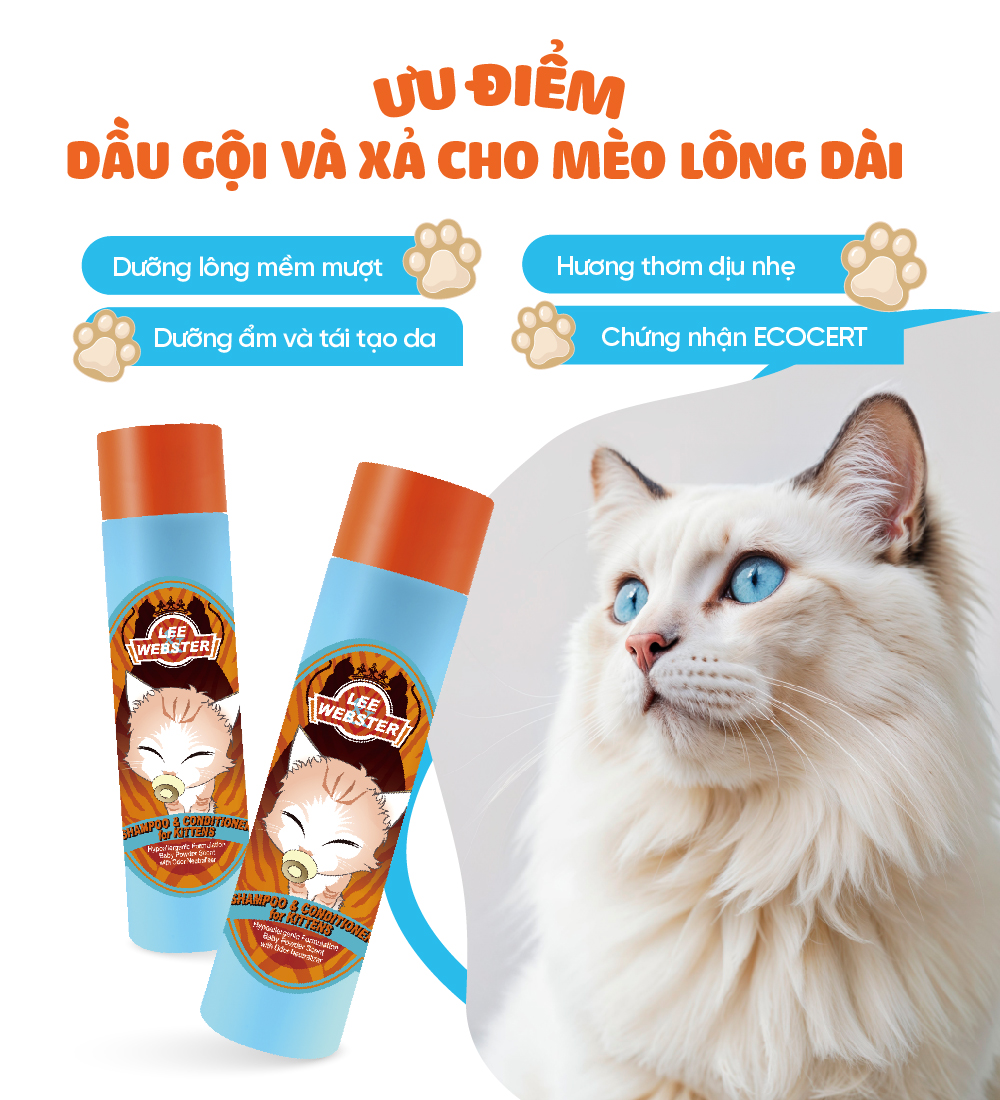 Dầu gội và xả mèo lông dài Lee&Webster