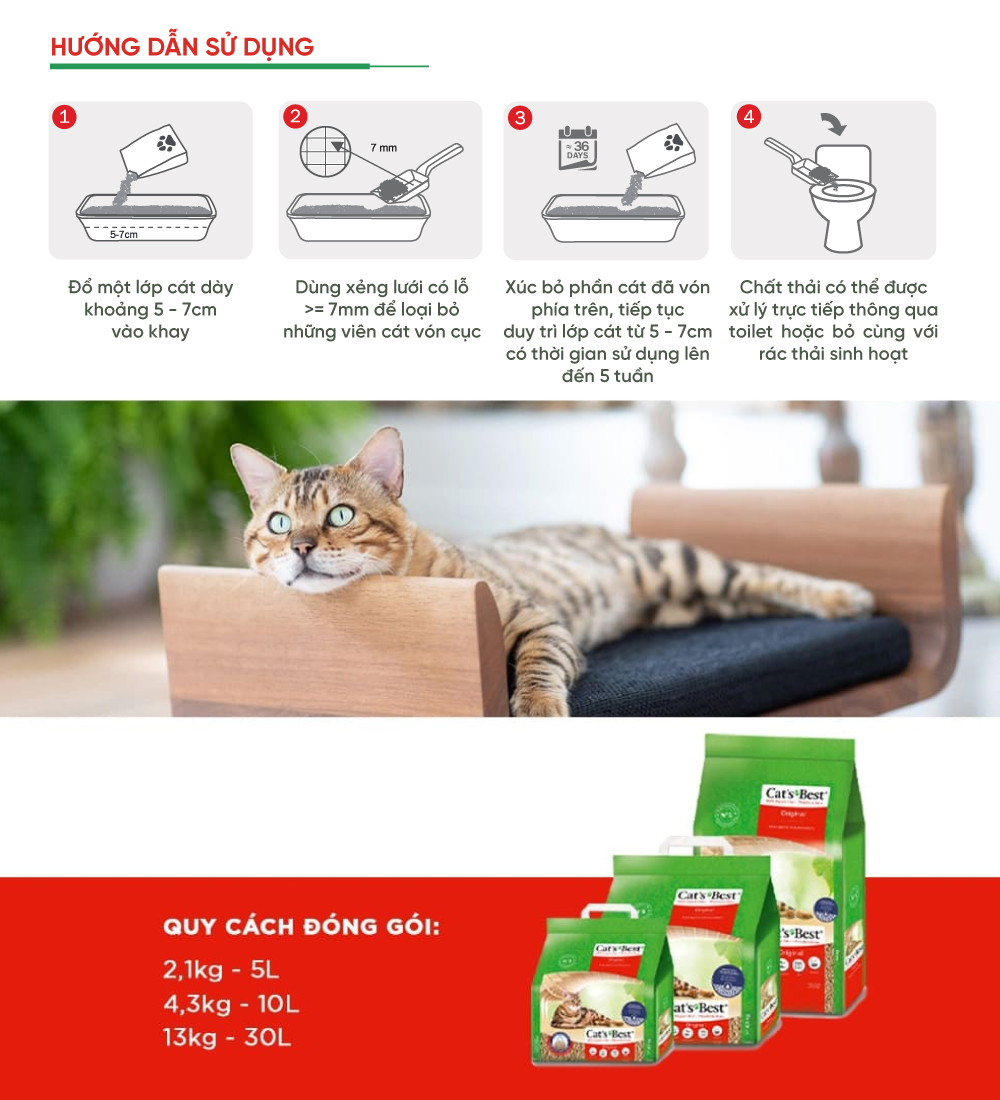 Cát vệ sinh hữu cơ vón cục khử mùi và vi trùng Cat's Best Original