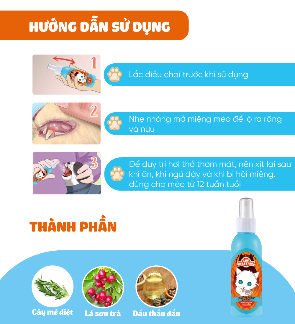 Xịt vệ sinh răng miệng cho mèo Lee&Webster