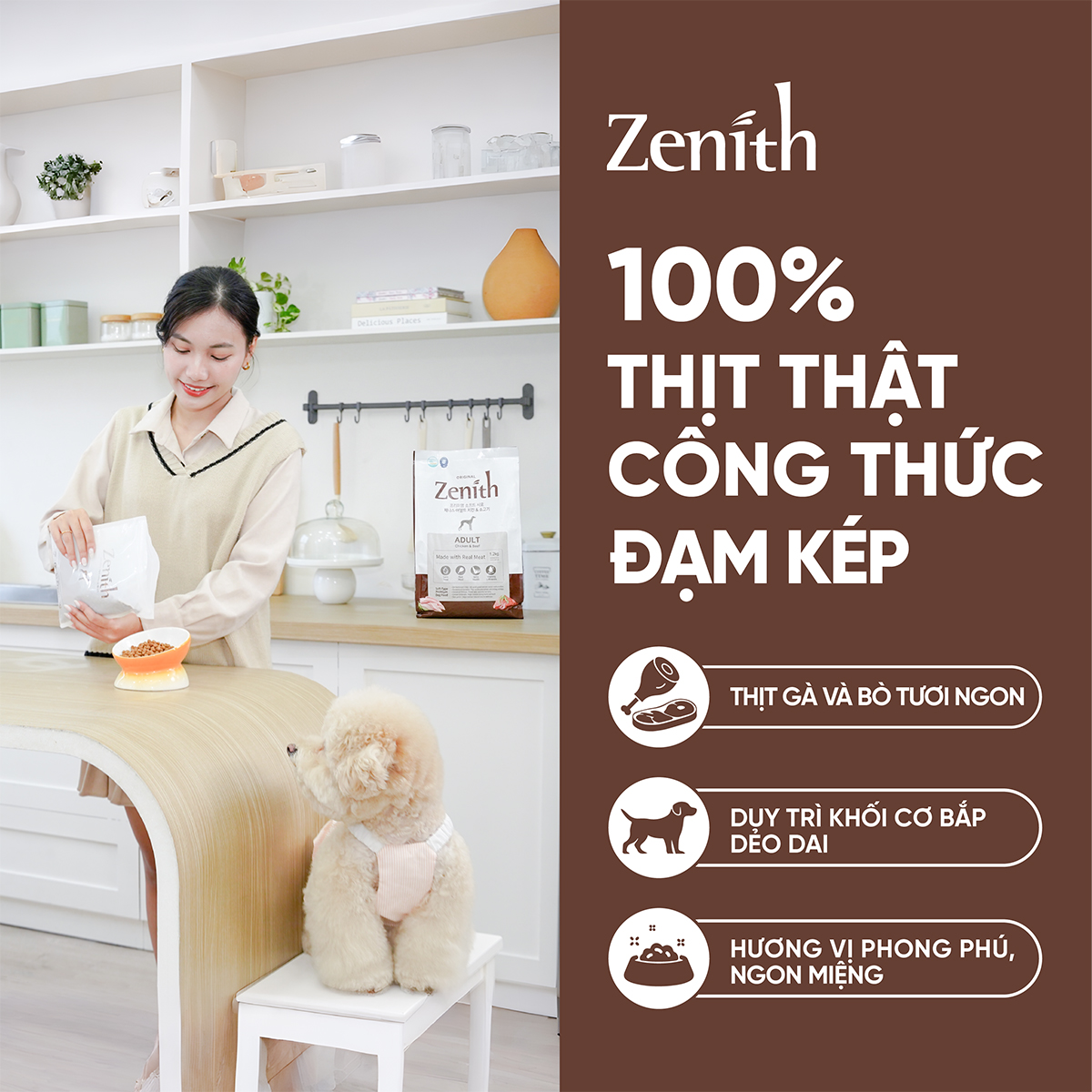 Thức ăn hạt mềm Zenith Thịt gà & bò cho chó trưởng thành