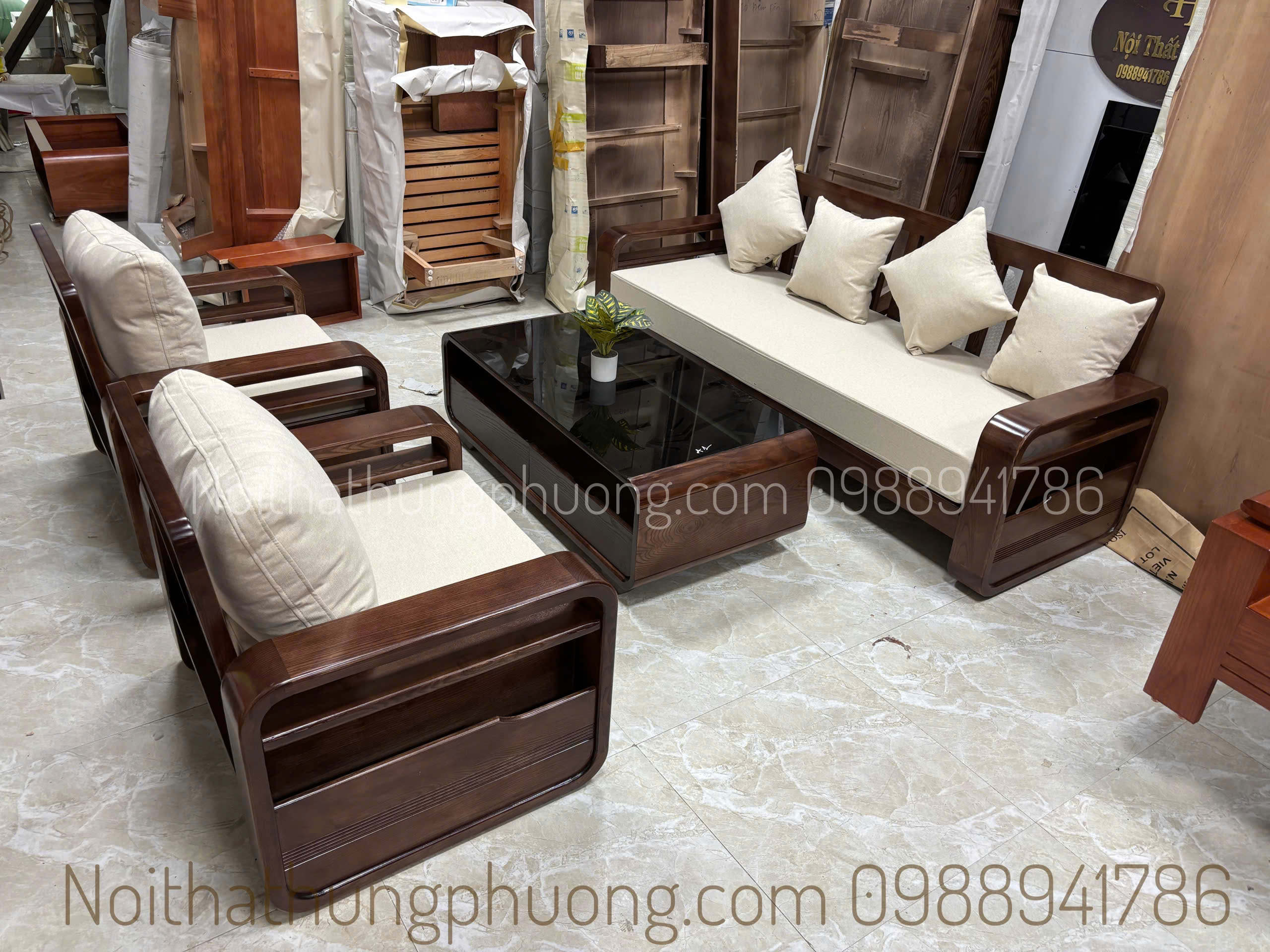 sofa đối tay vòng ( đệm nỉ sáng )