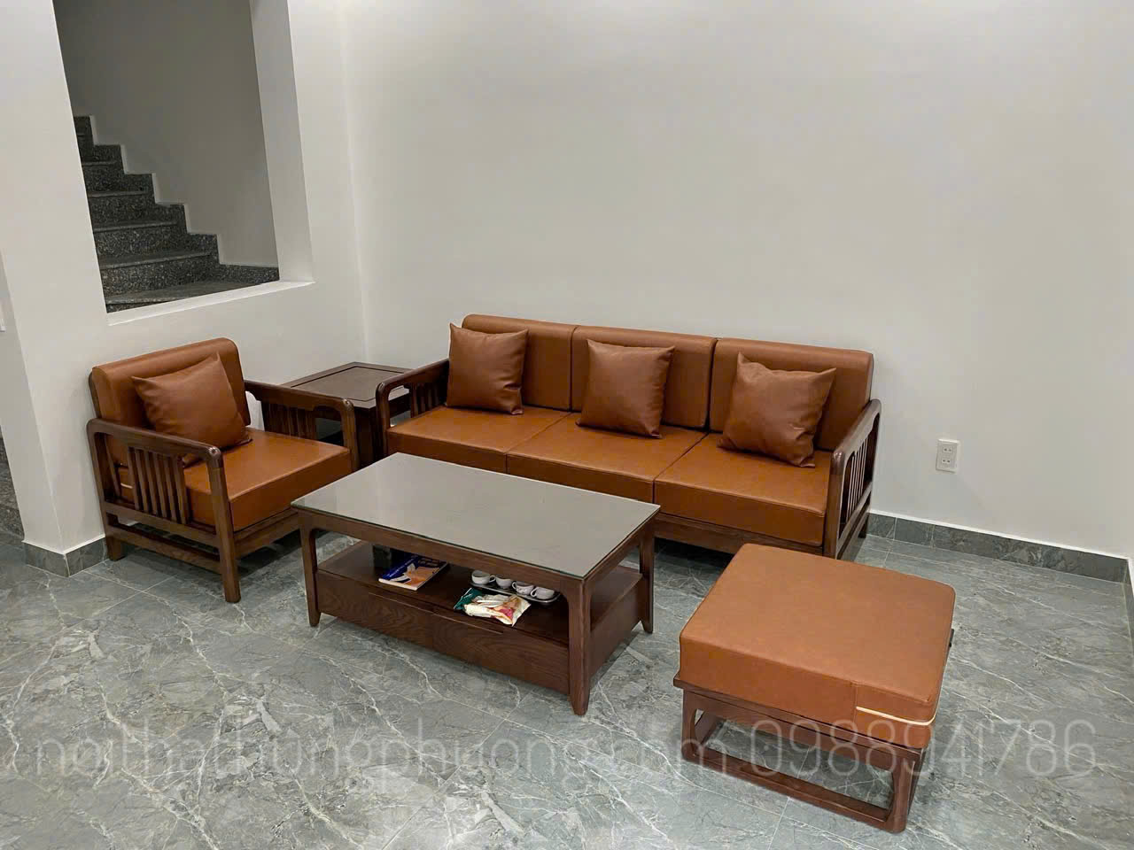 Sofa nan 5 chi tiết màu óc chó