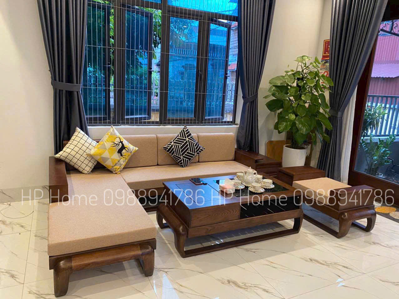 Sofa góc L CHÂN ĐÙI GÀ 9 KÈM ĐỆM SÁNG )