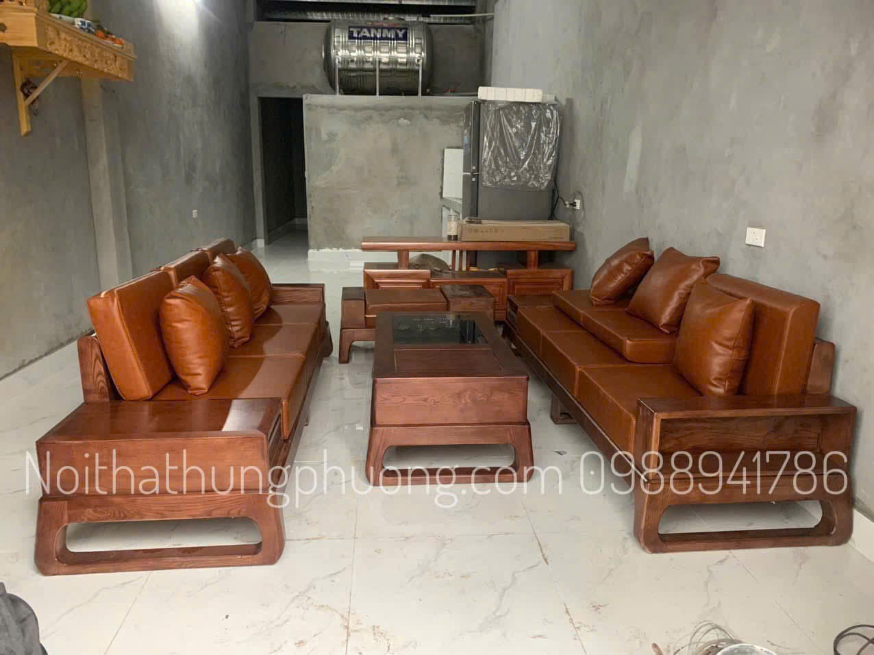 SOFA ĐỐI CHOÃI+ ĐỆM GỐI DA