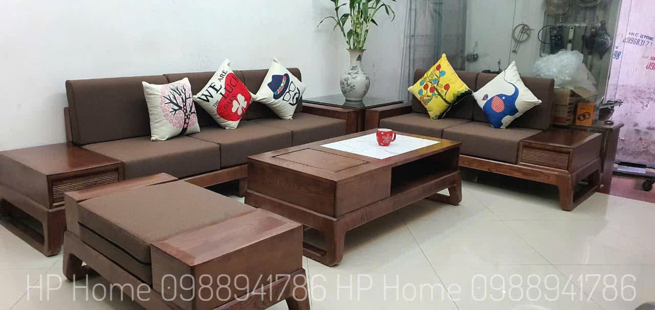 SOFA 2 VĂNG CHÂN CHOÃI + ĐỆM NỈ NÂU
