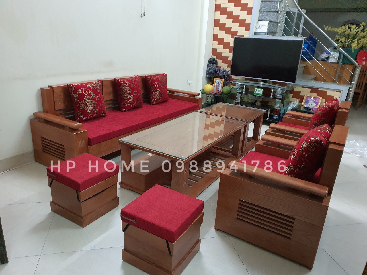 Bộ phòng khách ghế đối mẫu trứng gỗ sồi