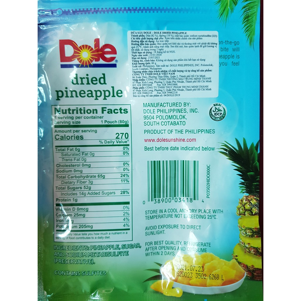 Dứa (Khóm) Sấy Dole Gói 80gr