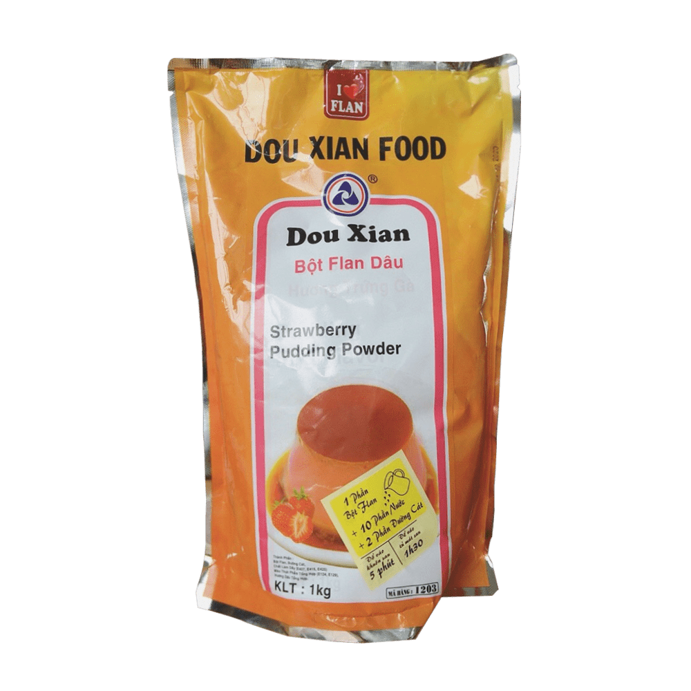 Bột pudding DÂU Dou Xian 1kg (12 Bịch/T)
