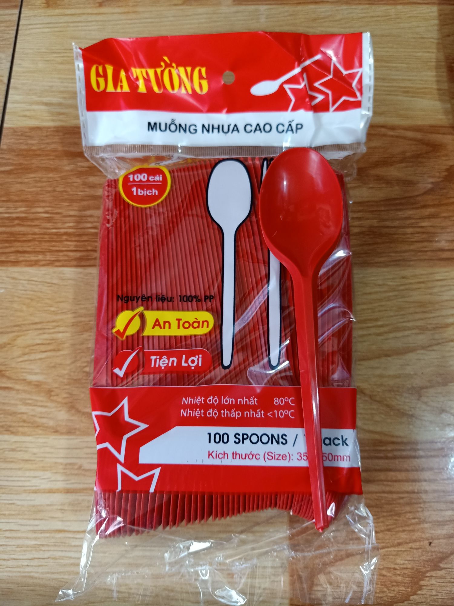 Muỗng nhựa ĐỎ 15CM GT 100 cái (50 Bịch/T)