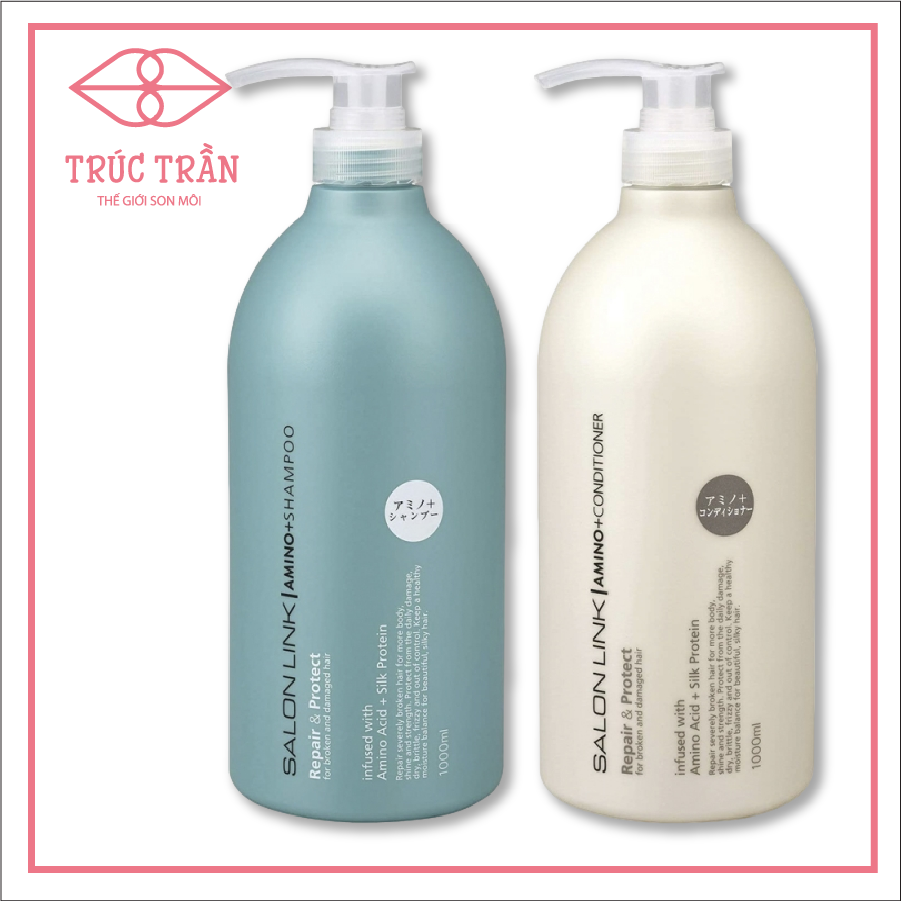 Gội Xả Salon Link Amino Phục Hồi Tóc Khô Xơ, Chẻ Ngọn Trắng + Xanh