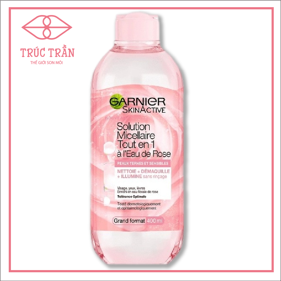 Tẩy Trang Garnier Solution Micellaire Tout en 1 À l'Eau de Rose chiết xuất hoa hồng 400ml
