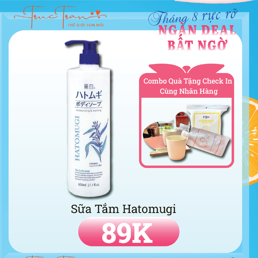 Sữa Tắm Hatomugi Trắng Dưỡng Ẩm Ý Dĩ Nhật Bản Moisturizing & Washing The Body Soap 800ml