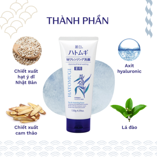 Sữa Rửa Mặt Hatomugi Cleansing Foam Hạt Ý Dĩ Trắng Da 130g