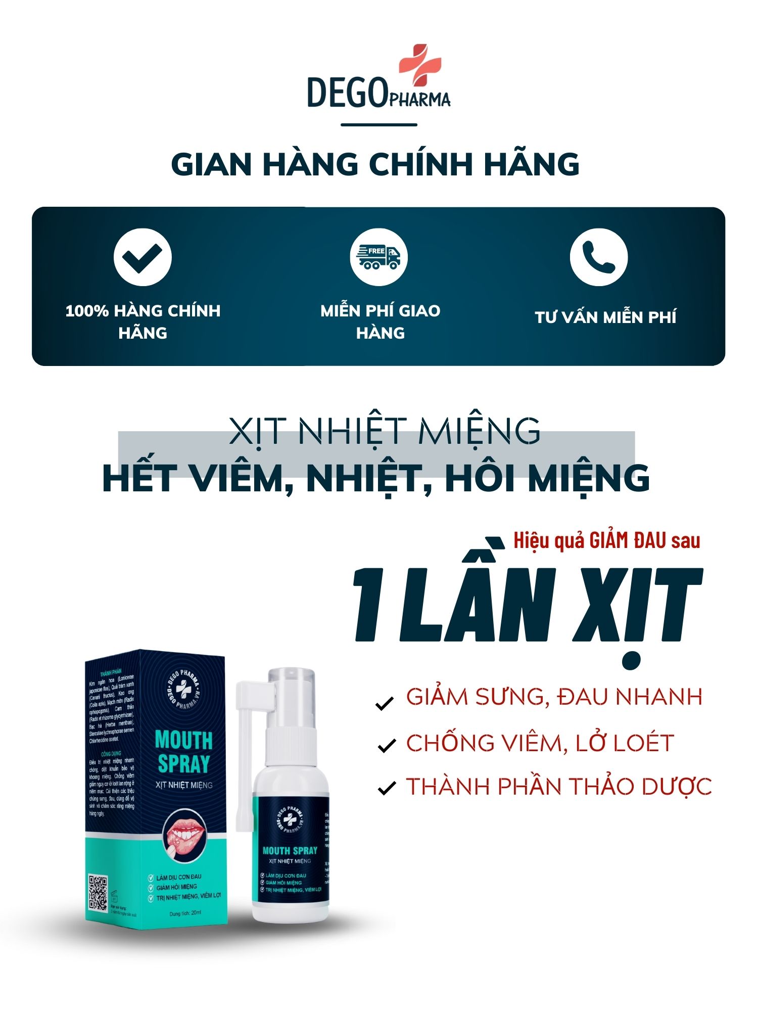 Thành phần hoạt chất trong sản phẩm chống nhiệt miệng của Dego Pharma là gì?