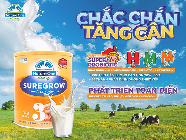 Sữa Nature One Dairy SureGrow Úc 600g số 3 (1-3 tuổi)