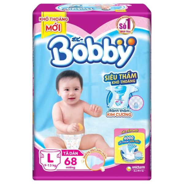Bỉm - Tã dán Bobby size L 68 miếng (9-13kg) - (giao bao bì ngẫu nhiên)