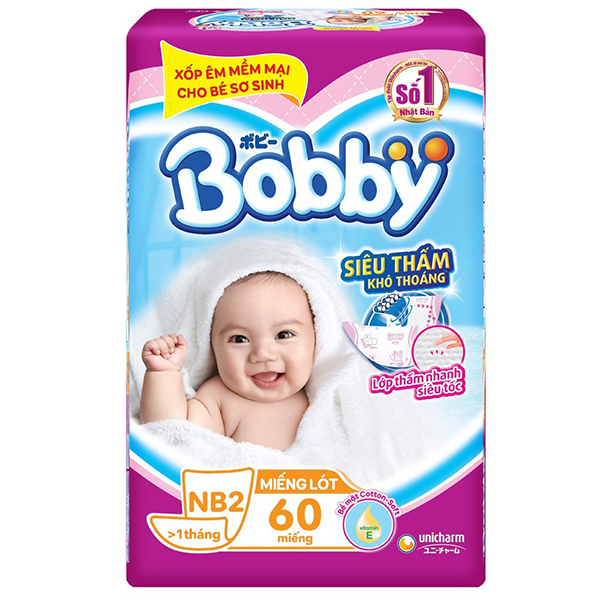 Miếng lót Bobby size Newborn 2 60 miếng (4-7kg) - (giao bao bì ngẫu nhiên)
