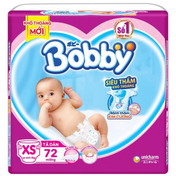 Bỉm - Tã dán Bobby size XS 72 miếng (dưới 5kg) - (giao bao bì ngẫu nhiên)