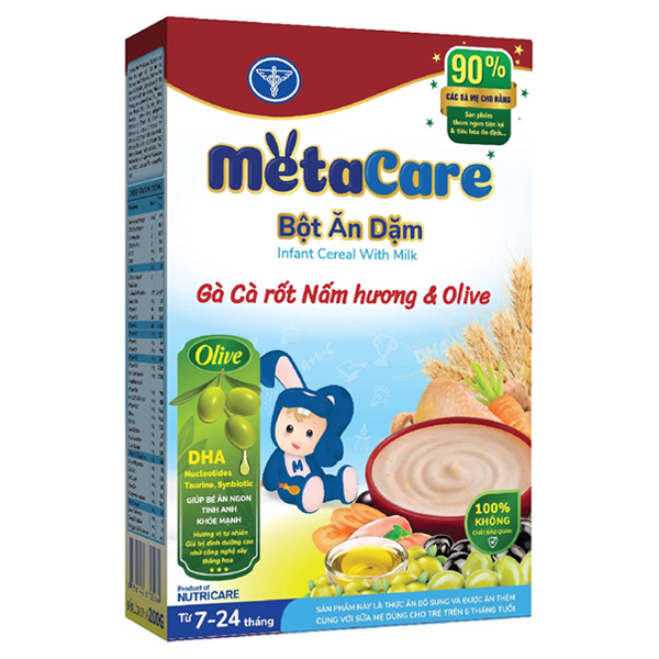 Bột ăn dặm MetaCare vị gà, cà rốt, nấm hương và Olive 200g (7-24 tháng)